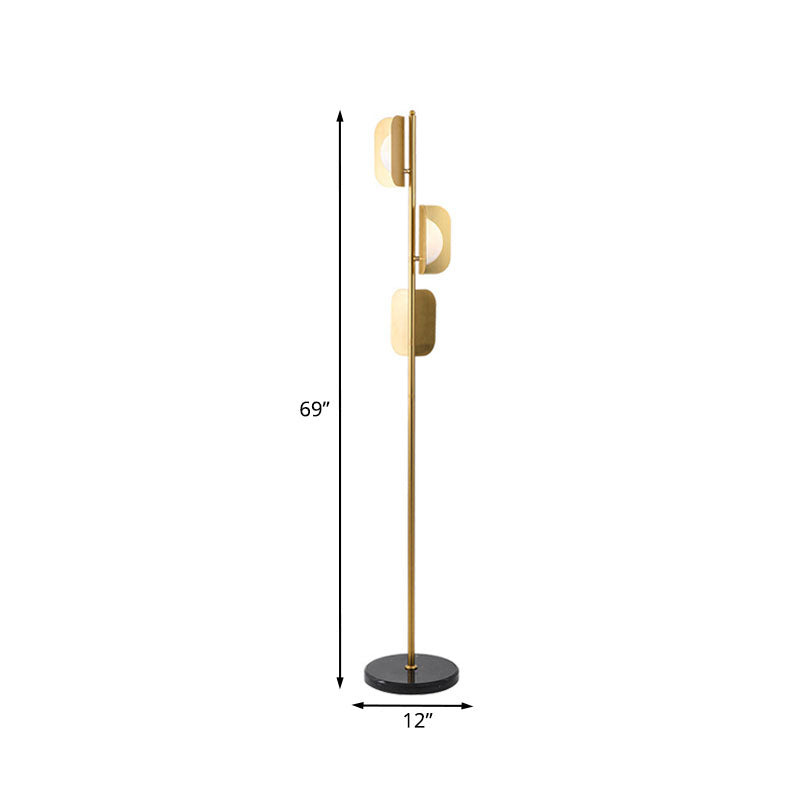 Metallic Geometric Reading Floor Lamp Simple 3 Bulbs Gold Standing Light for Living Room Clearhalo 'Floor Lamps' 'Lamps' Lighting' 978523