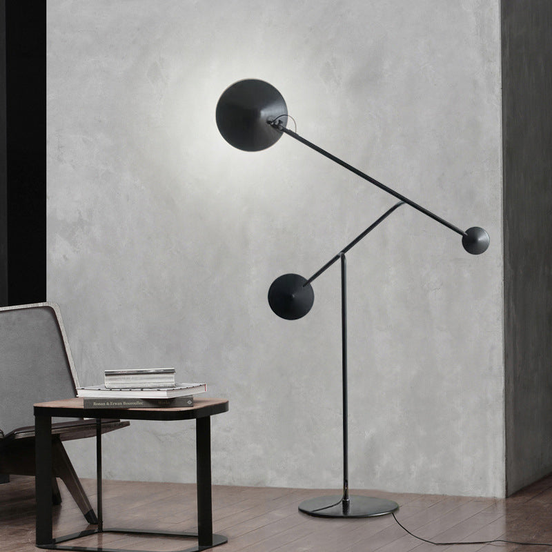 Conical Floor Reading Lamp with Balance Arm Contemporary Metal LED Study Room Standing Light in Black Black Clearhalo 'Floor Lamps' 'Lamps' Lighting' 978528