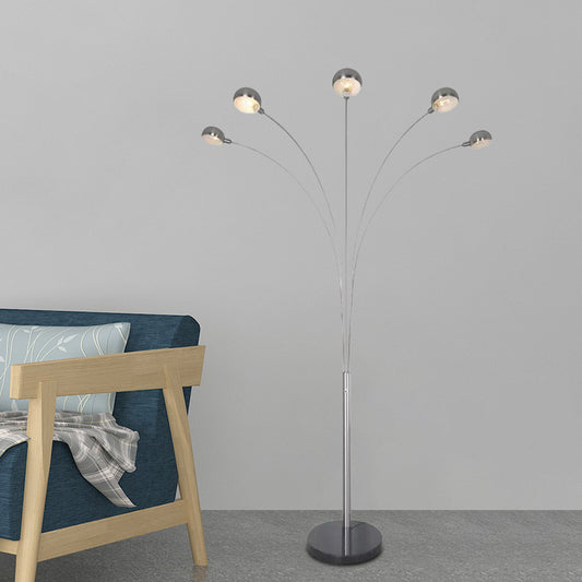 Minimal Tree Standing Lamp with Semi-Globe Shade Metallic 5-Bulb Study Room Floor Reading Light in Silver Silver Clearhalo 'Floor Lamps' 'Lamps' Lighting' 978552