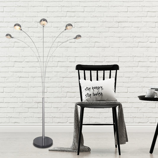 Minimal Tree Standing Lamp with Semi-Globe Shade Metallic 5-Bulb Study Room Floor Reading Light in Silver Clearhalo 'Floor Lamps' 'Lamps' Lighting' 978553