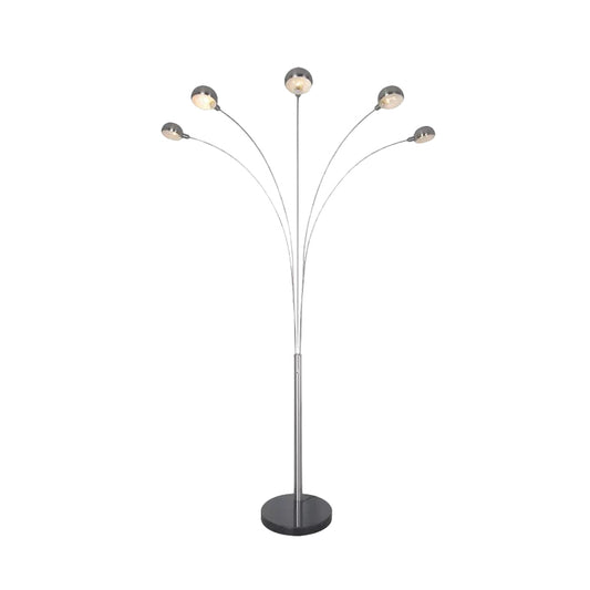 Minimal Tree Standing Lamp with Semi-Globe Shade Metallic 5-Bulb Study Room Floor Reading Light in Silver Clearhalo 'Floor Lamps' 'Lamps' Lighting' 978554