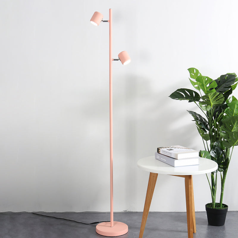Cylinder Standing Light Macaron Metallic Study Room LED Reading Floor Lamp in White/Pink/Green Pink Clearhalo 'Floor Lamps' 'Lamps' Lighting' 978568