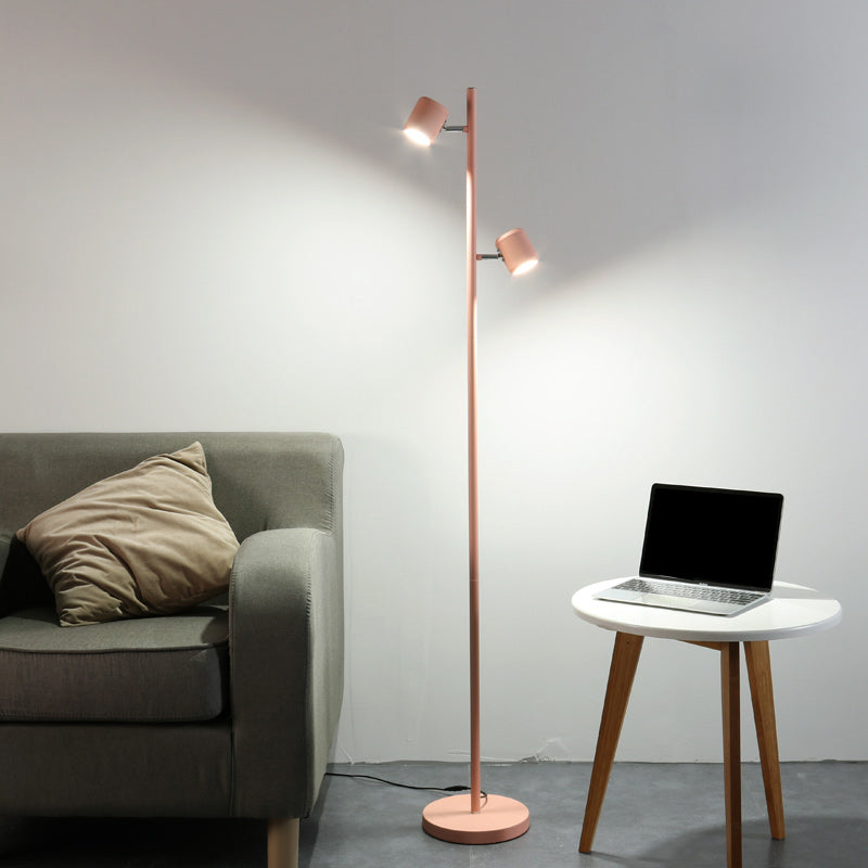 Cylinder Standing Light Macaron Metallic Study Room LED Reading Floor Lamp in White/Pink/Green Clearhalo 'Floor Lamps' 'Lamps' Lighting' 978569