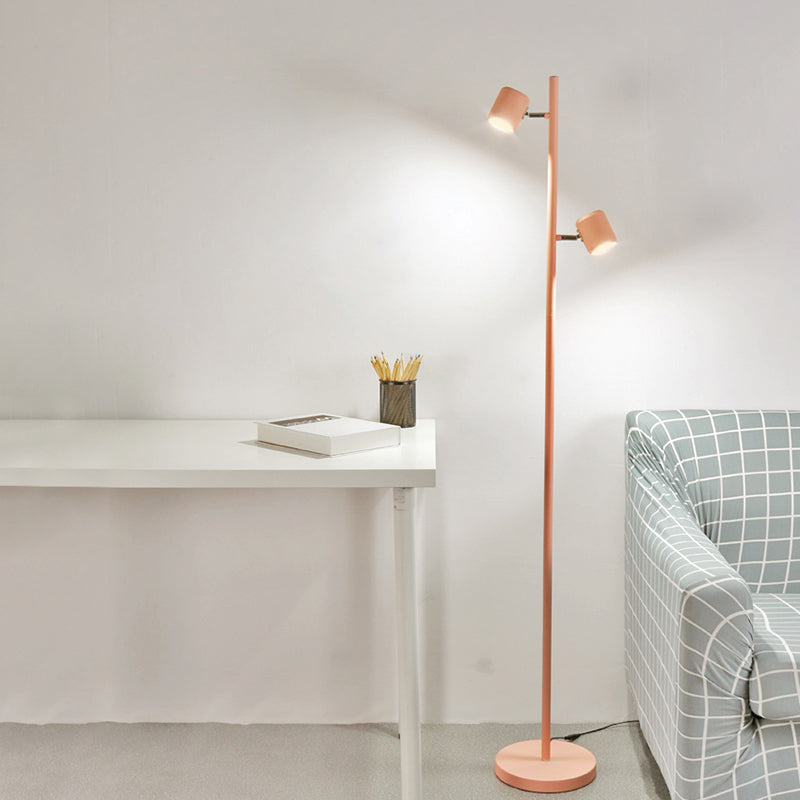 Cylinder Standing Light Macaron Metallic Study Room LED Reading Floor Lamp in White/Pink/Green Clearhalo 'Floor Lamps' 'Lamps' Lighting' 978570