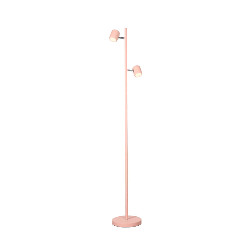 Cylinder Standing Light Macaron Metallic Study Room LED Reading Floor Lamp in White/Pink/Green Clearhalo 'Floor Lamps' 'Lamps' Lighting' 978571