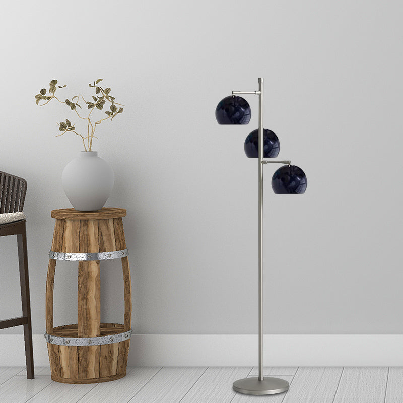 Simplicity Sphere-Shaped Floor Lamp Metal 3 Heads Living Room Stand Up Light in Black/White/Blue Black Clearhalo 'Floor Lamps' 'Lamps' Lighting' 978576