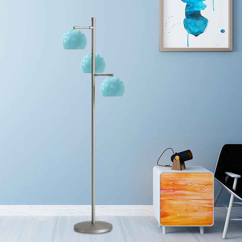 Simplicity Sphere-Shaped Floor Lamp Metal 3 Heads Living Room Stand Up Light in Black/White/Blue Blue Clearhalo 'Floor Lamps' 'Lamps' Lighting' 978584