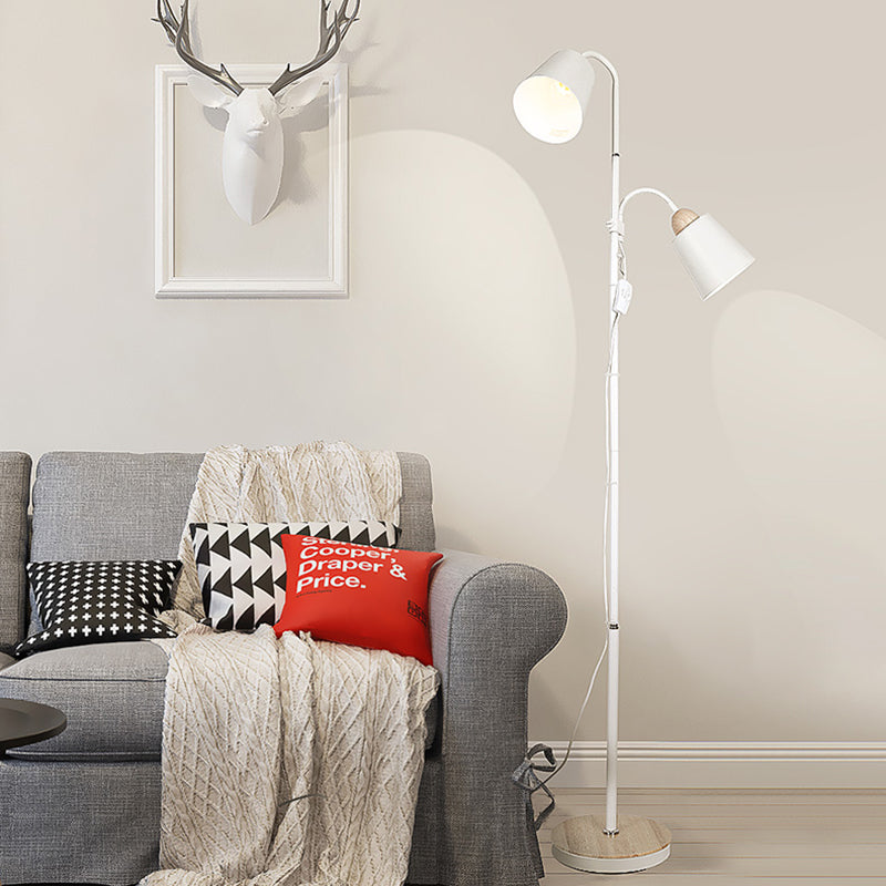 White Trumpet-Like Standing Light Nordic 2 Bulbs Metallic Reading Floor Lamp for Study Room White Clearhalo 'Floor Lamps' 'Lamps' Lighting' 978588