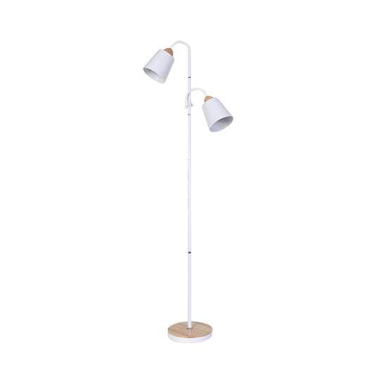 White Trumpet-Like Standing Light Nordic 2 Bulbs Metallic Reading Floor Lamp for Study Room Clearhalo 'Floor Lamps' 'Lamps' Lighting' 978590
