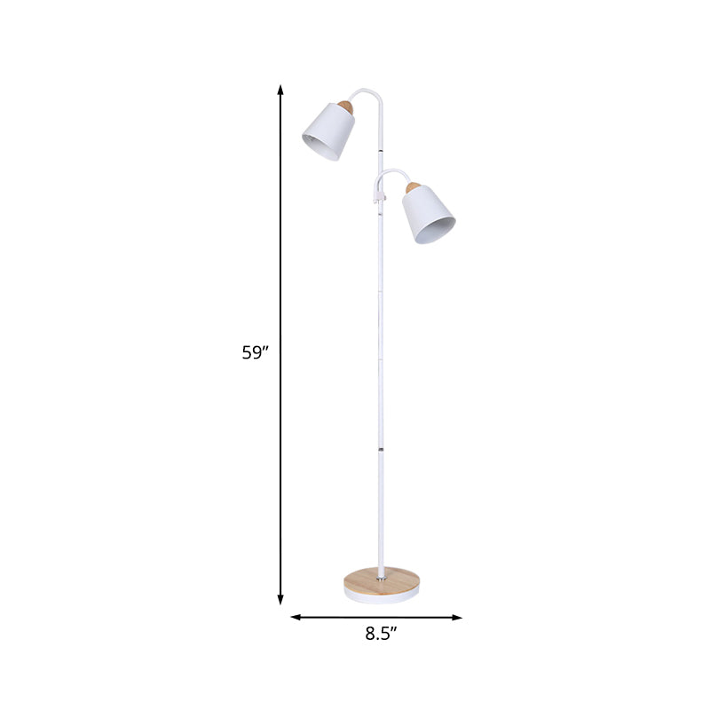 White Trumpet-Like Standing Light Nordic 2 Bulbs Metallic Reading Floor Lamp for Study Room Clearhalo 'Floor Lamps' 'Lamps' Lighting' 978591