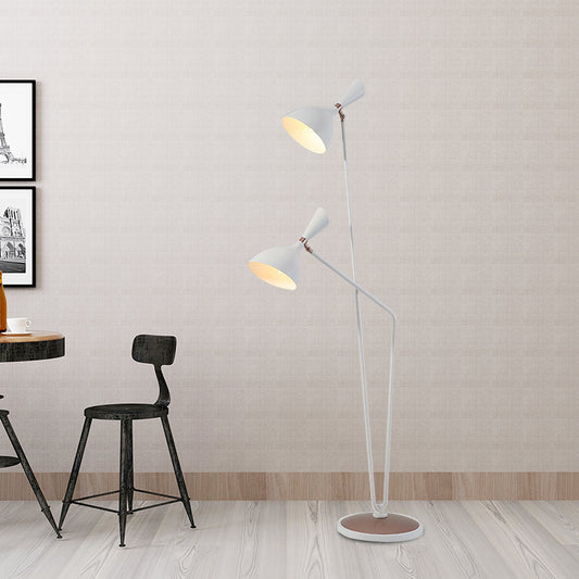 Metal Flaring-Shaped Floor Reading Lamp Modernist 2-Head White Stand Up Light for Bedroom White Clearhalo 'Floor Lamps' 'Lamps' Lighting' 978592