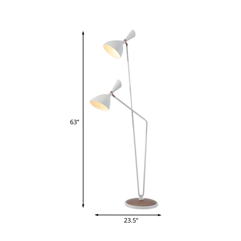 Metal Flaring-Shaped Floor Reading Lamp Modernist 2-Head White Stand Up Light for Bedroom Clearhalo 'Floor Lamps' 'Lamps' Lighting' 978595