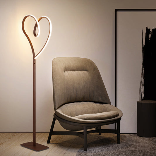 Coffee Heart-Like Standing Lighting Modernist LED Metal Floor Reading Lamp in Warm/White Light Coffee Clearhalo 'Floor Lamps' 'Lamps' Lighting' 978664