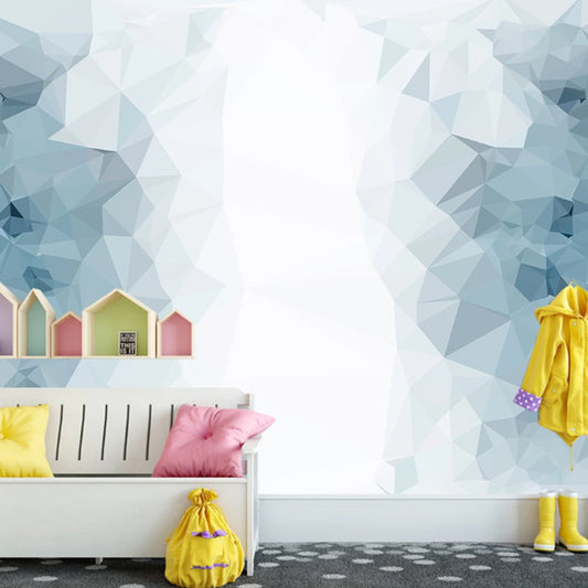 Blue and White Geometries Mural Wallpaper Water-Resistant Wall Art for Guest Room Decoration
