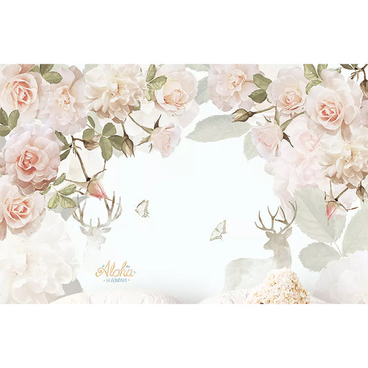 Pastel Pink Contemporary Wall Mural Personalized Size Blossoming Rose Wall Art for Accent Wall Clearhalo 'Wall Decor' 'Wall Mural' 978809