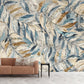 Watercolors of Leaves Mural Wallpaper for Home Decoration, Grey and Blue, Made to Measure Clearhalo 'Wall Decor' 'Wall Mural' 978823