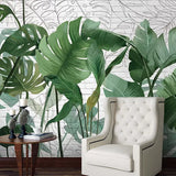 Enormous Banana Leaves Wall Art in Green Non-Woven Fabric Wall Mural Decal for Accent Wall, Custom-Made Clearhalo 'Wall Decor' 'Wall Mural' 978828