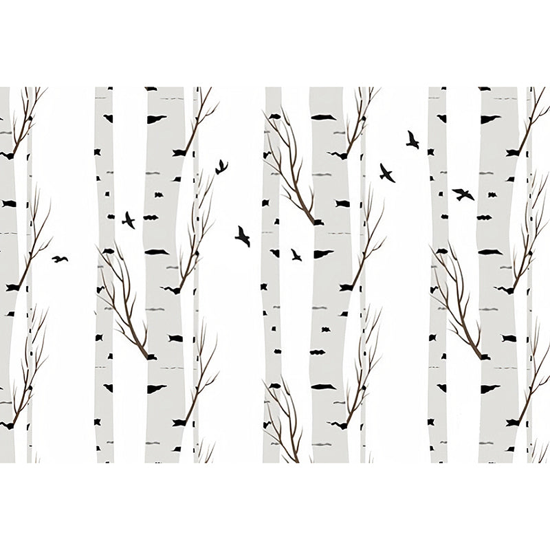 Grey and White Birch Mural Wallpaper Stain-Resistant Wall Covering for Dining Room Decoration Clearhalo 'Wall Decor' 'Wall Mural' 978839