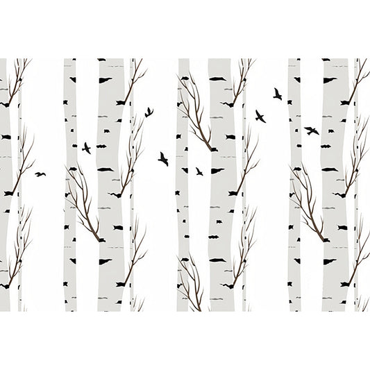 Grey and White Birch Mural Wallpaper Stain-Resistant Wall Covering for Dining Room Decoration Clearhalo 'Wall Decor' 'Wall Mural' 978839