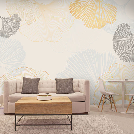 Ginkgo Wall Mural Decal in Blue and Yellow, Nordic Wall Covering for Living Room Decoration Clearhalo 'Wall Decor' 'Wall Mural' 978852