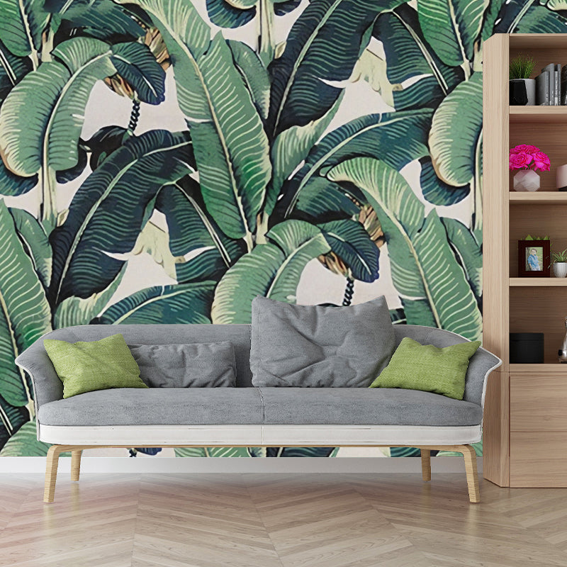 Big Minimalist Wall Covering in Green Banana Leaves Wall Mural Decal, Made to Measure Clearhalo 'Wall Decor' 'Wall Mural' 978878