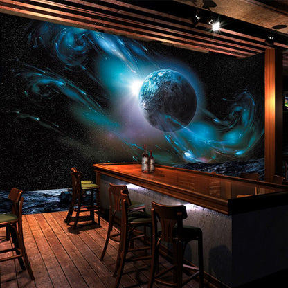 Original Outer Space Wall Art in Blue and Black Living Room Wall Mural, Personalized Size Available Blue-Black Clearhalo 'Wall Decor' 'Wall Mural' 978971