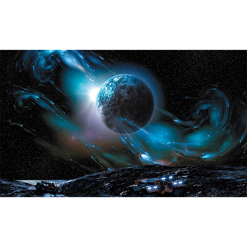 Original Outer Space Wall Art in Blue and Black Living Room Wall Mural, Personalized Size Available Clearhalo 'Wall Decor' 'Wall Mural' 978974