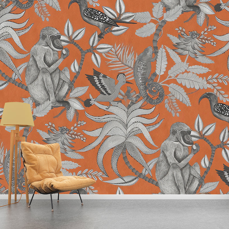 Fresh Jungle and Animal Mural Wallpaper for Accent Wall, Natural Color, Made to Measure Clearhalo 'Wall Decor' 'Wall Mural' 979097