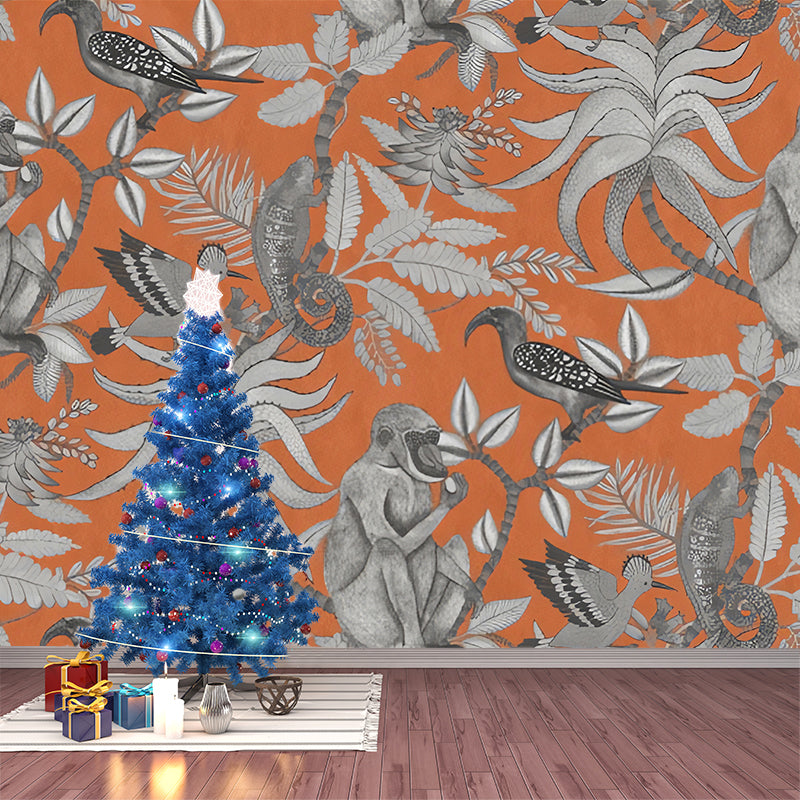 Fresh Jungle and Animal Mural Wallpaper for Accent Wall, Natural Color, Made to Measure Clearhalo 'Wall Decor' 'Wall Mural' 979098