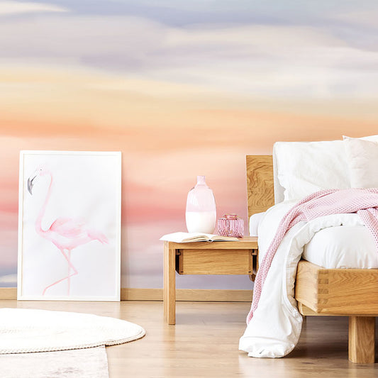 Whole Illustration Contemporary Wall Mural for Accent Wall with Cloud in Pink and Orange