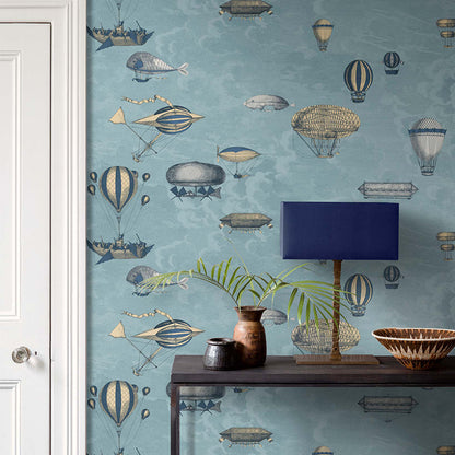 Stain-Resistant Balloon Mural Wallpaper Non-Woven Material Cartoon Wall Art for Children's Bedroom Blue Clearhalo 'Wall Decor' 'Wall Mural' 979171