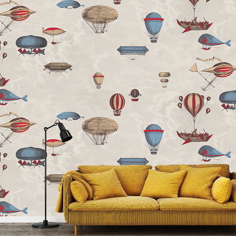 Stain-Resistant Balloon Mural Wallpaper Non-Woven Material Cartoon Wall Art for Children's Bedroom Clearhalo 'Wall Decor' 'Wall Mural' 979178