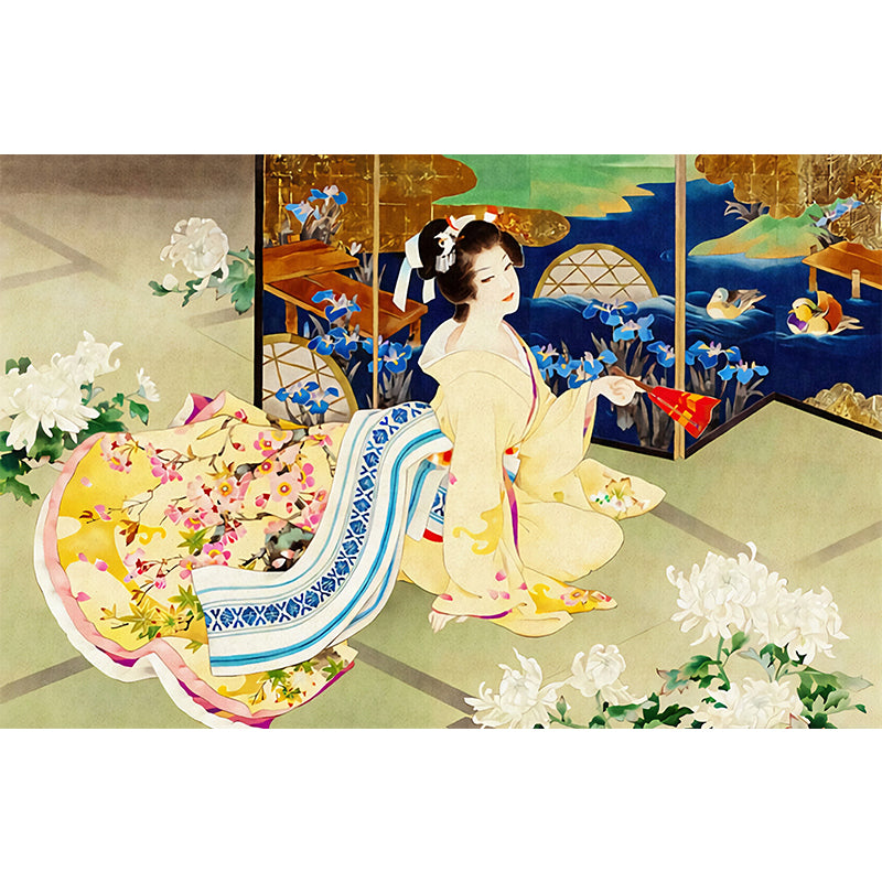 Japanese Woman Wall Mural Decal for Accent Wall Traditional Wall Covering for Bedroom Decor Clearhalo 'Wall Decor' 'Wall Mural' 979194