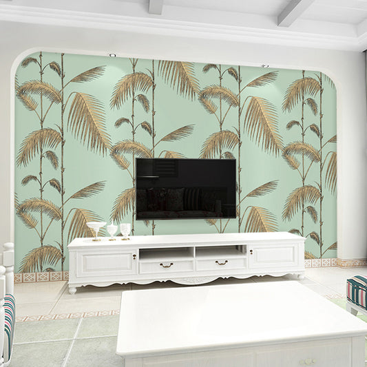 Fresh Leaves and Stem Mural Wallpaper for Living Room Contemporary Wall Decor, Made to Measure Clearhalo 'Wall Decor' 'Wall Mural' 979208