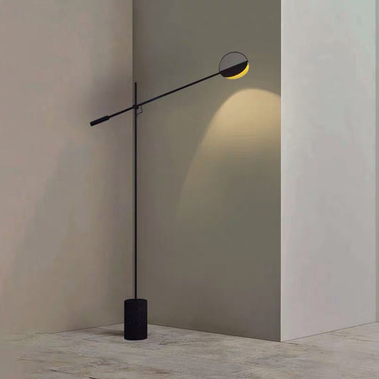 Metallic Hoop Stand Up Lamp Modernist Single Black/Gold Finish Floor Standing Light with Balance Arm Black Clearhalo 'Floor Lamps' 'Lamps' Lighting' 979211