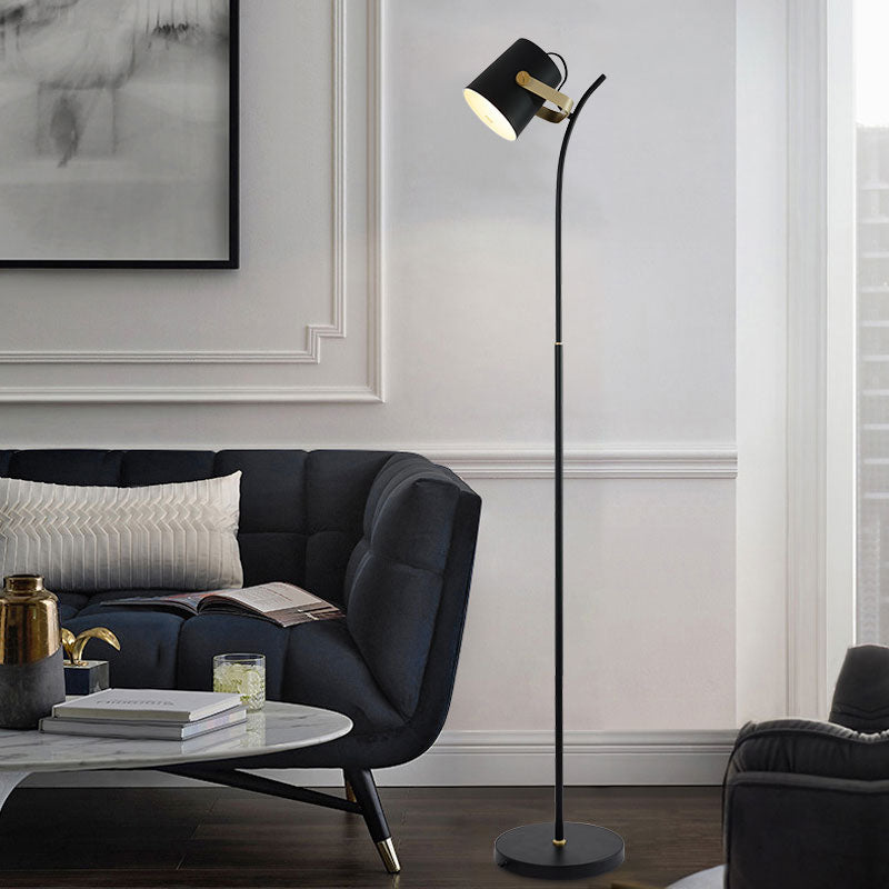 Cylinder Spotlight Floor Light Modern Single Metallic Living Room Handle Floor Lamp in Black Black Clearhalo 'Floor Lamps' 'Lamps' Lighting' 979227