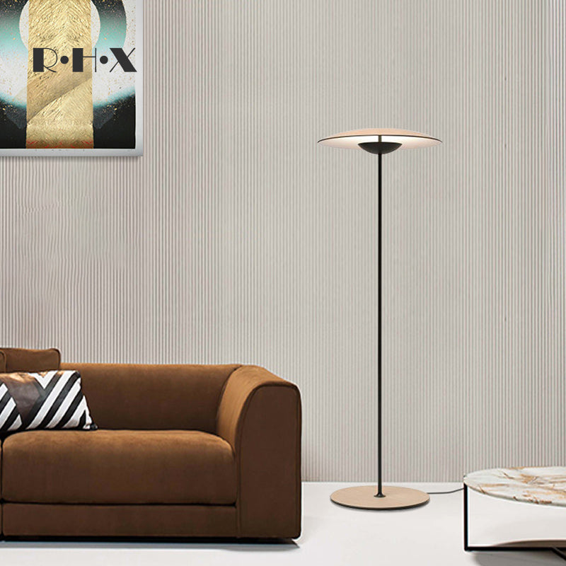 Light Wood Disk Shade Stand Up Lamp Modernist LED Metallic Floor Standing Light for Bedside Light Wood Clearhalo 'Floor Lamps' 'Lamps' Lighting' 979251