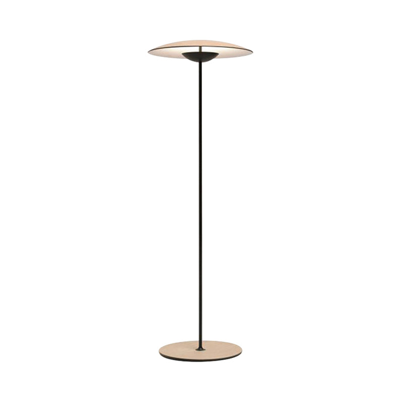 Light Wood Disk Shade Stand Up Lamp Modernist LED Metallic Floor Standing Light for Bedside Clearhalo 'Floor Lamps' 'Lamps' Lighting' 979253