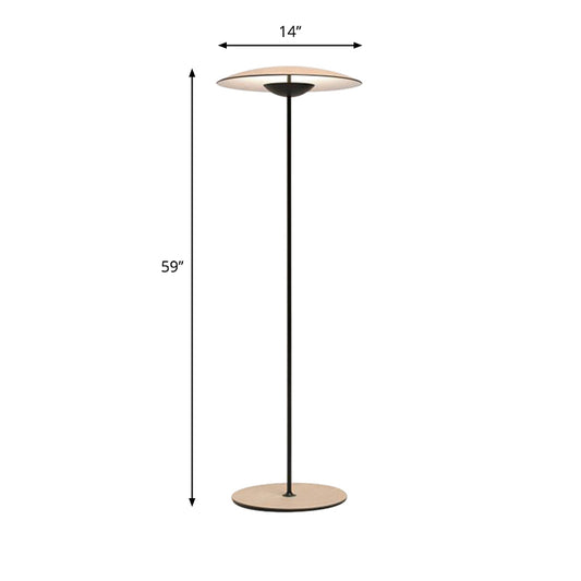 Light Wood Disk Shade Stand Up Lamp Modernist LED Metallic Floor Standing Light for Bedside Clearhalo 'Floor Lamps' 'Lamps' Lighting' 979254