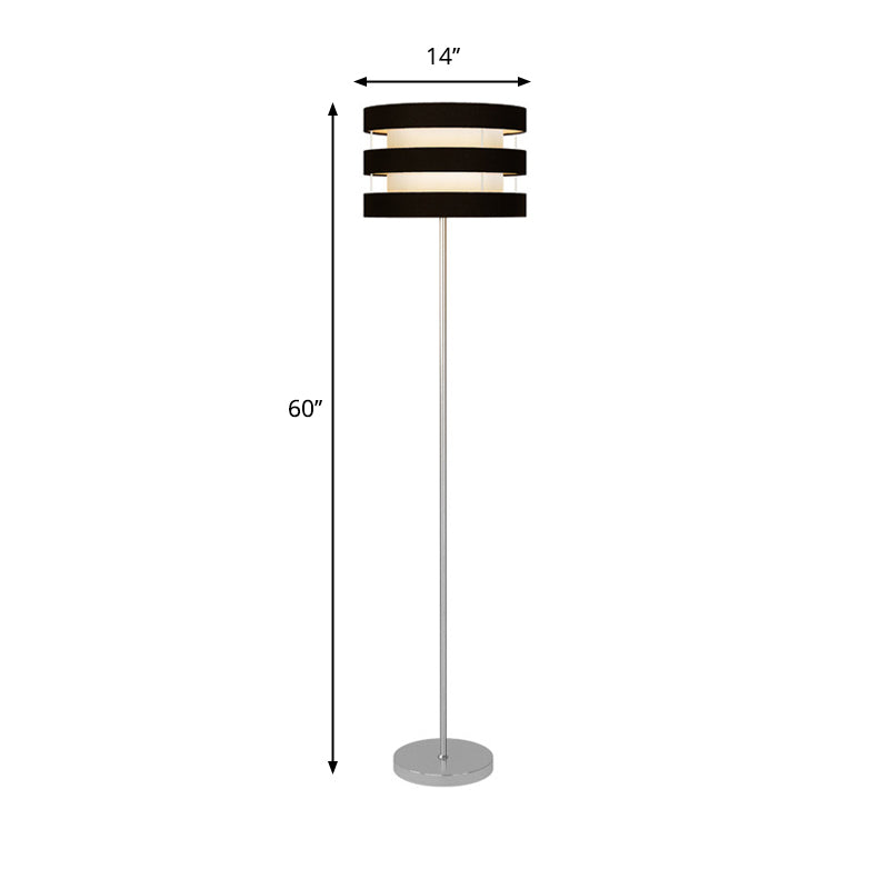 Drum Cage Metal Floor Light Modernism 1 Light Black Finish Floor Reading Lamp with Fabric Shade Inside Clearhalo 'Floor Lamps' 'Lamps' Lighting' 979258