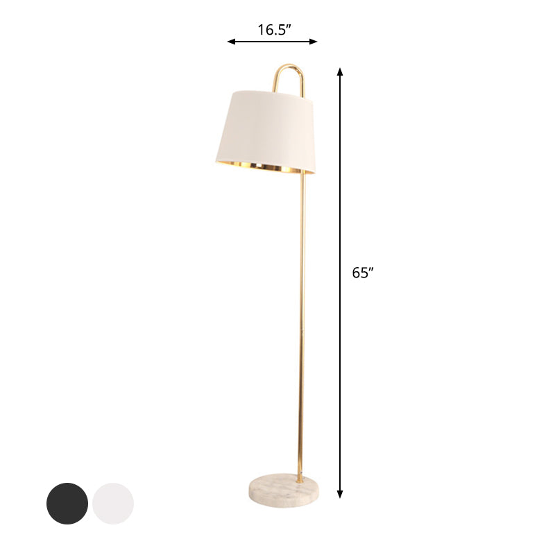 Modern 1 Head Reading Floor Light with Metallic Shade Black/White and Gold Finish Barrel Stand Up Lamp Clearhalo 'Floor Lamps' 'Lamps' Lighting' 979262