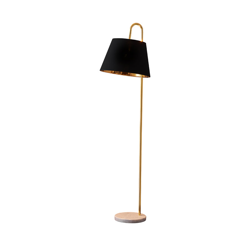 Modern 1 Head Reading Floor Light with Metallic Shade Black/White and Gold Finish Barrel Stand Up Lamp Clearhalo 'Floor Lamps' 'Lamps' Lighting' 979266