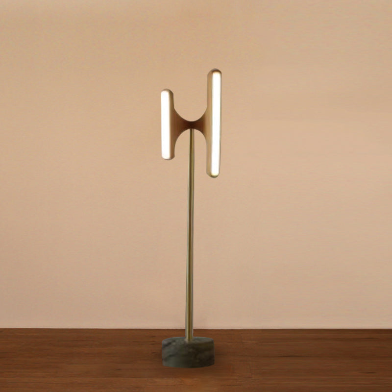 Metallic Hourglass Floor Lighting Modernism 2-Light LED Wood Floor Standing Lamp with Marble Base Wood Clearhalo 'Floor Lamps' 'Lamps' Lighting' 979271