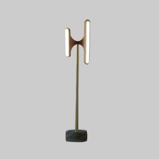 Metallic Hourglass Floor Lighting Modernism 2-Light LED Wood Floor Standing Lamp with Marble Base Clearhalo 'Floor Lamps' 'Lamps' Lighting' 979273