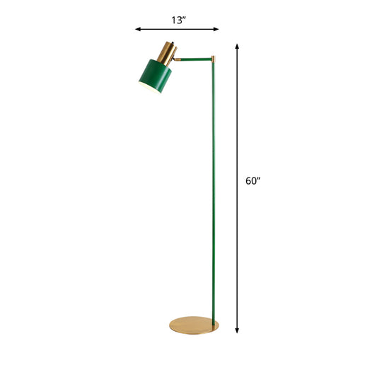 Green Finish Tubular Reading Floor Light Modern LED Metal Stand Up Lamp with Right Angle Arm Clearhalo 'Floor Lamps' 'Lamps' Lighting' 979278