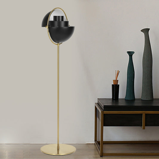 Domed Floor Standing Light Mid Century Metallic Single Light Black/Gold Finish Adjustable Floor Lamp Black Clearhalo 'Floor Lamps' 'Lamps' Lighting' 979279