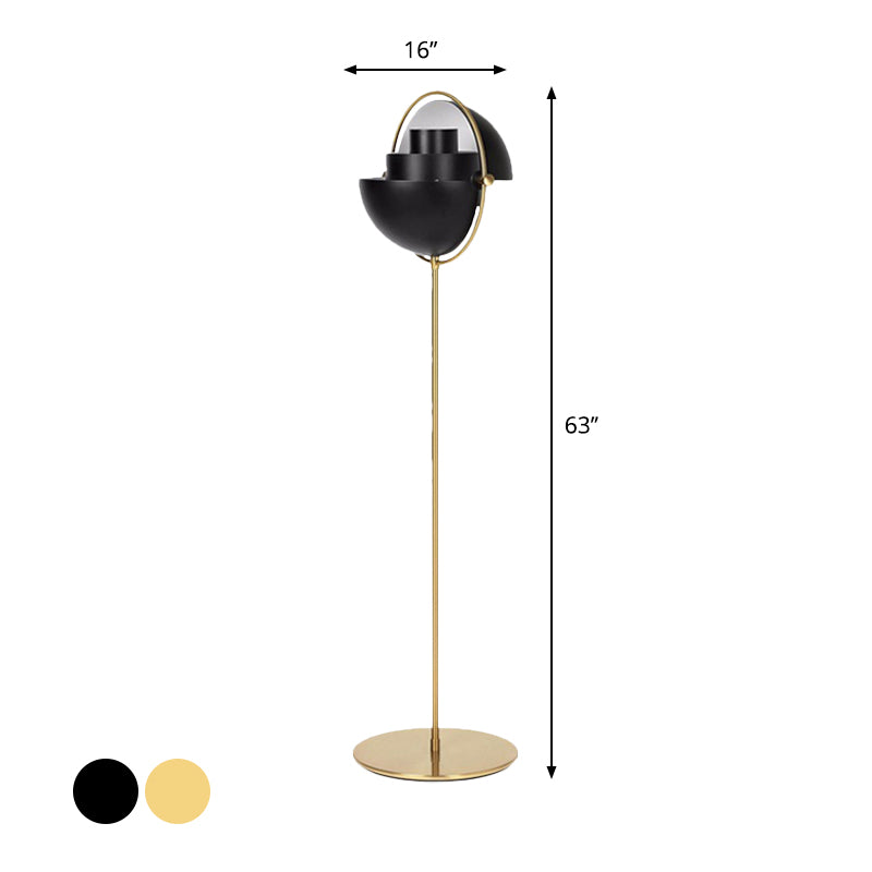Domed Floor Standing Light Mid Century Metallic Single Light Black/Gold Finish Adjustable Floor Lamp Clearhalo 'Floor Lamps' 'Lamps' Lighting' 979282