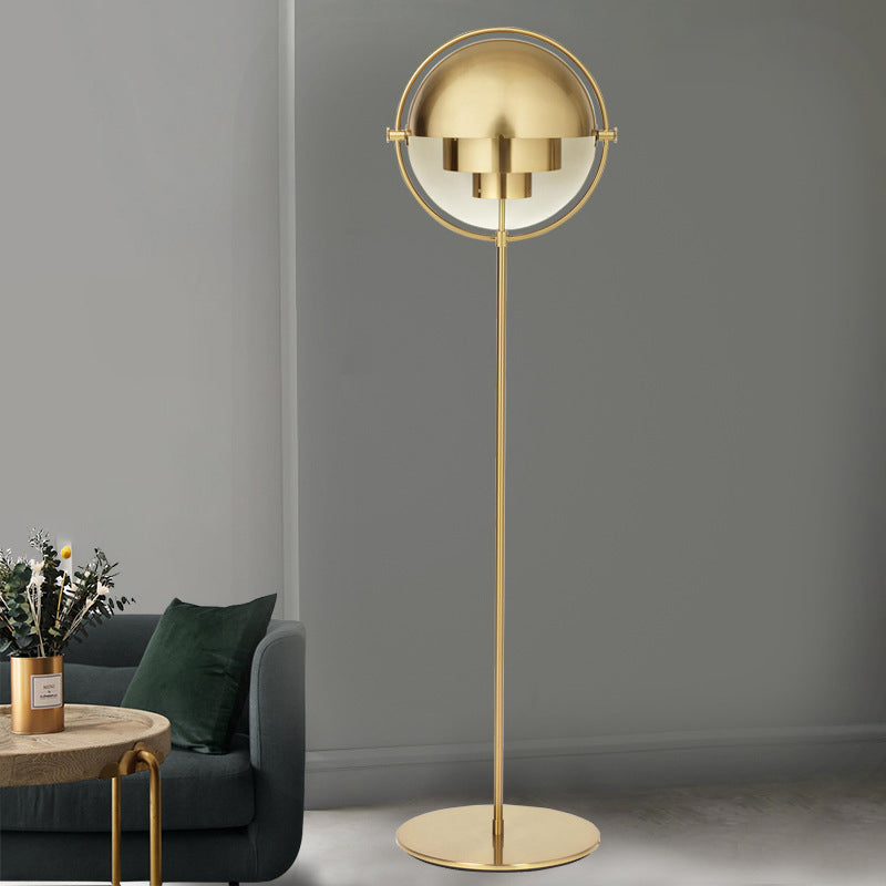 Domed Floor Standing Light Mid Century Metallic Single Light Black/Gold Finish Adjustable Floor Lamp Gold Clearhalo 'Floor Lamps' 'Lamps' Lighting' 979283