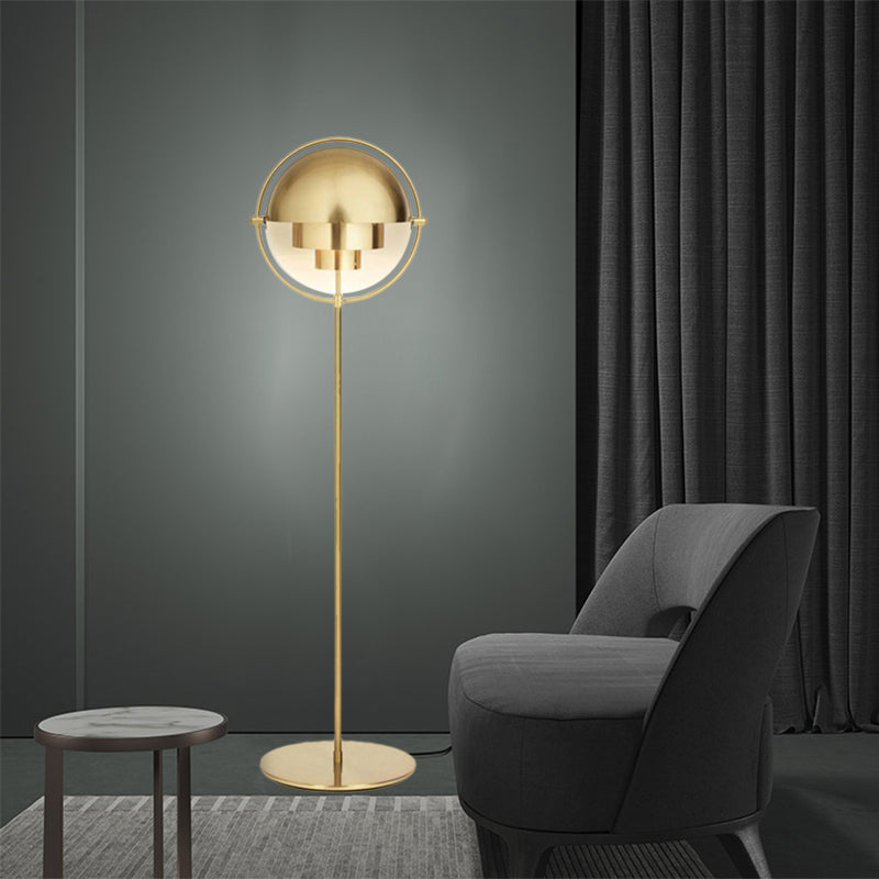 Domed Floor Standing Light Mid Century Metallic Single Light Black/Gold Finish Adjustable Floor Lamp Clearhalo 'Floor Lamps' 'Lamps' Lighting' 979284