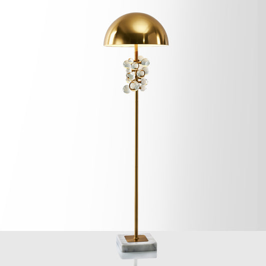 Metallic Semicircle Floor Lighting Postmodern 1 Head Gold Floor Lamp with Clear Crystal Ball Deco Clearhalo 'Floor Lamps' 'Lamps' Lighting' 979292